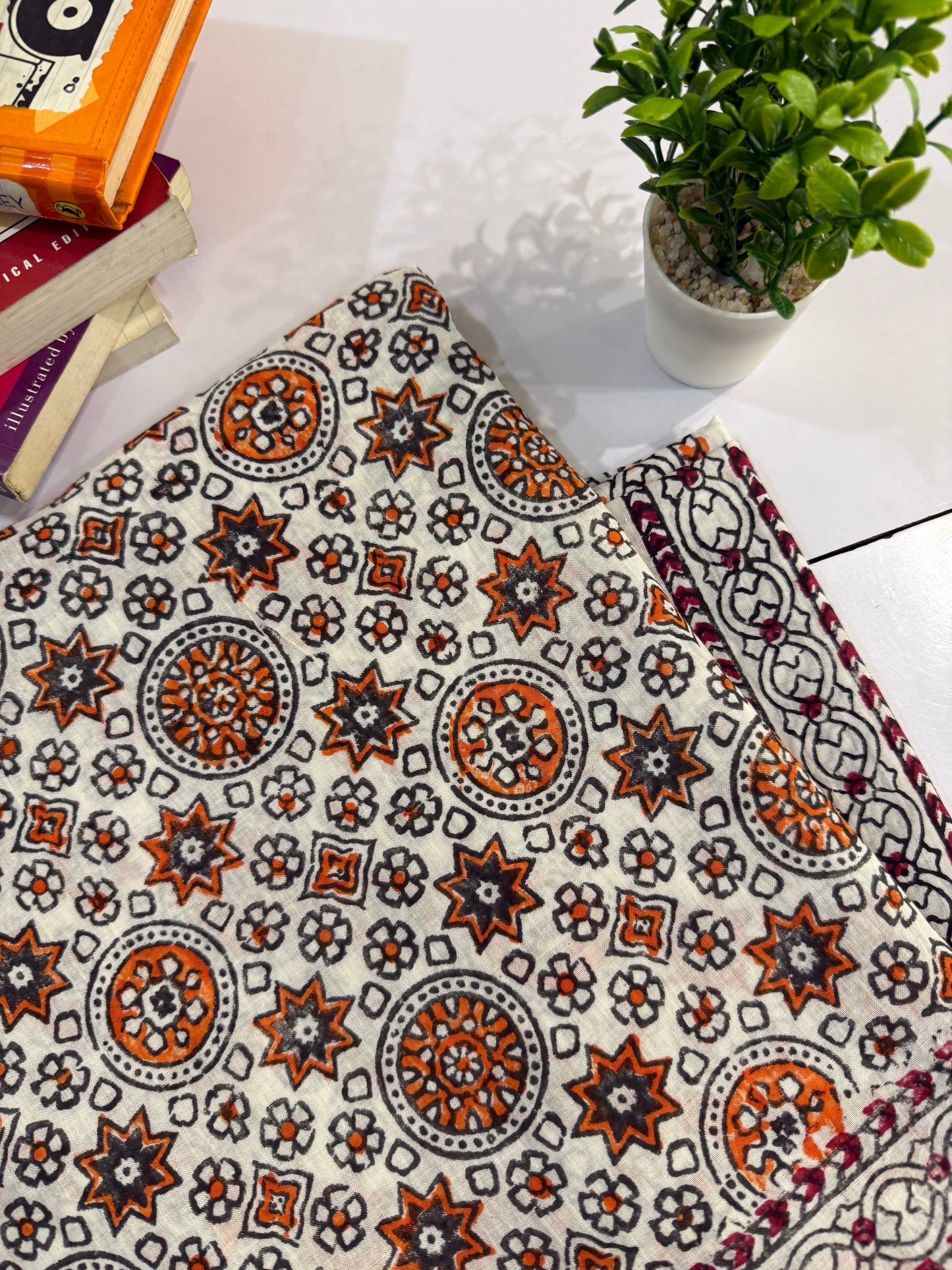 Block Print Lawn Shirt Trouser Orange & Maroon