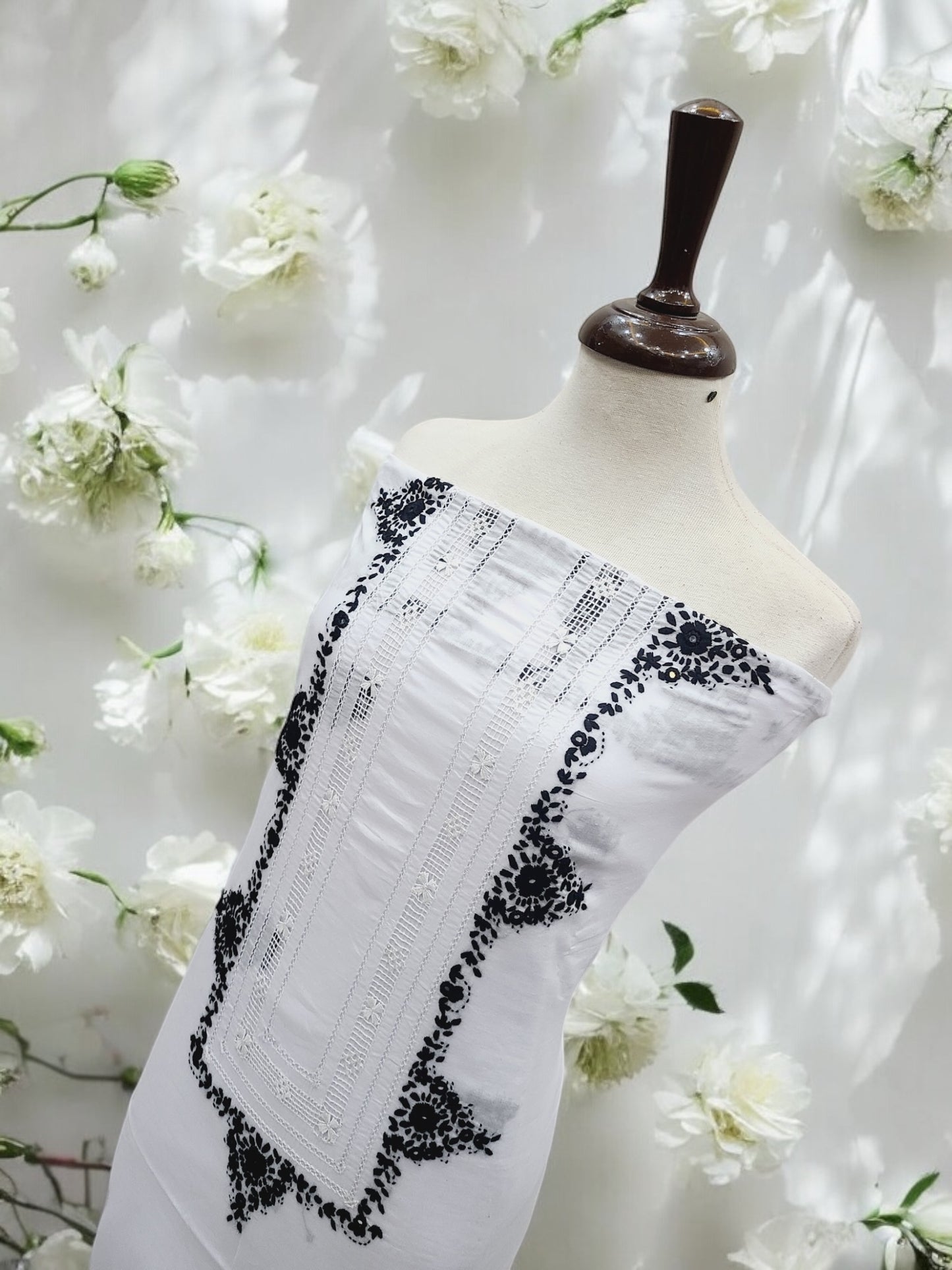Bambino Hand Embroidered 2pc Lawn White with Black