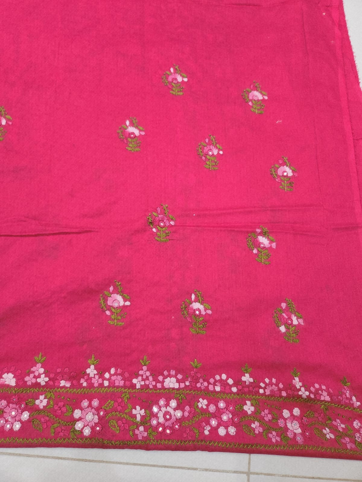 Heavy Mirror Lawn Hand Embroidered Shirt Hotpink