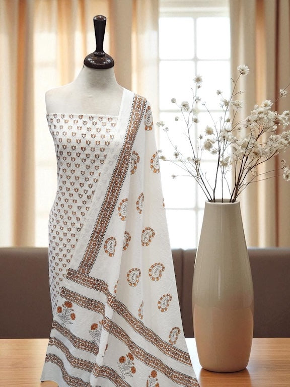 Block print lawn 2pc Brunt Orange black