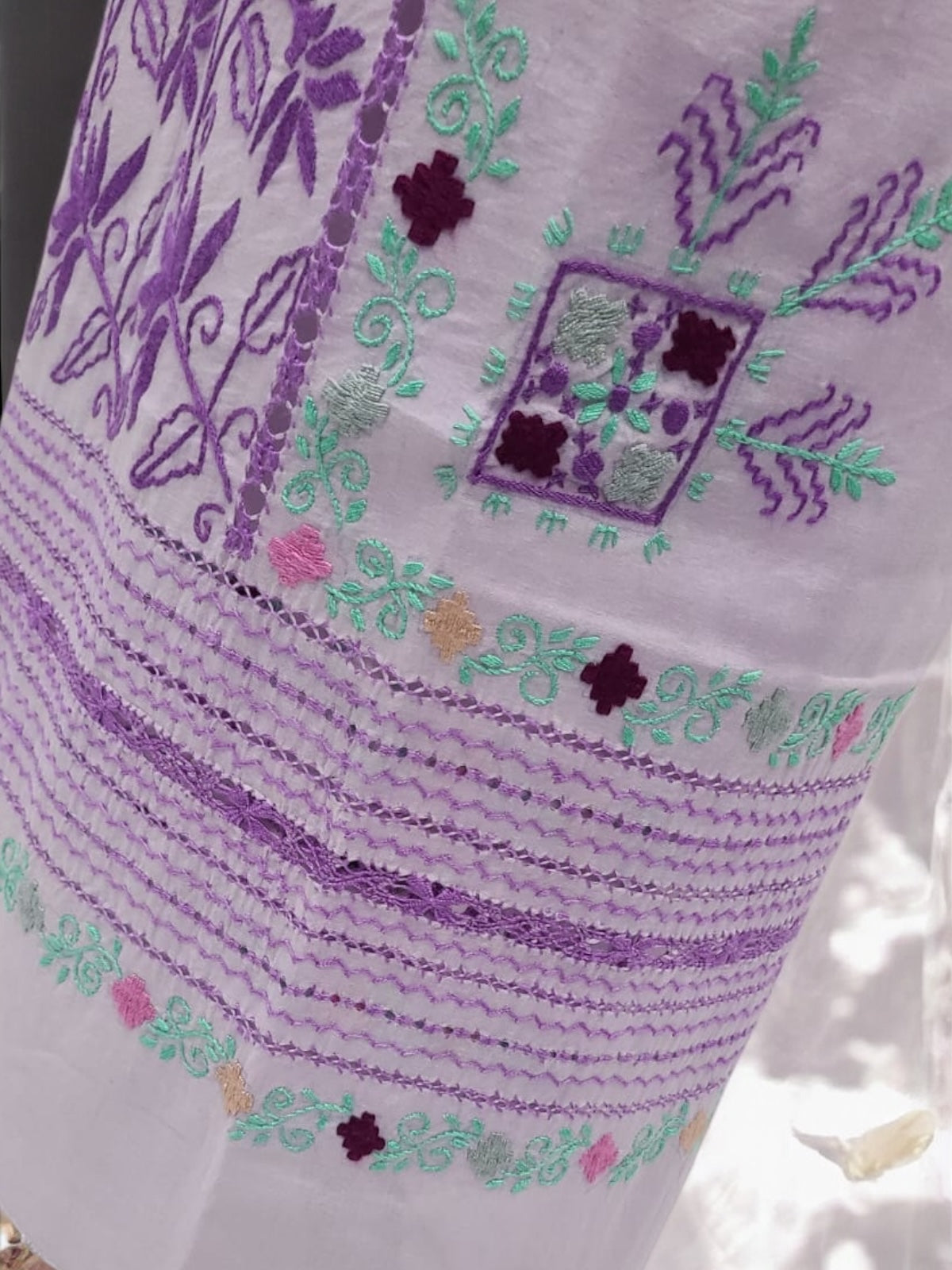 Lavender Tarkashi 3 types embroidered shirt