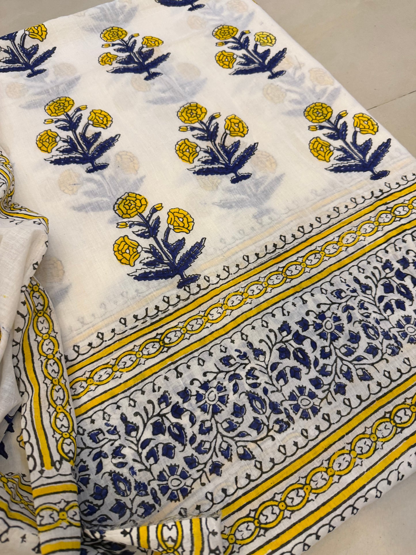 Block print lawn shirt & dupatta blue & yellow
