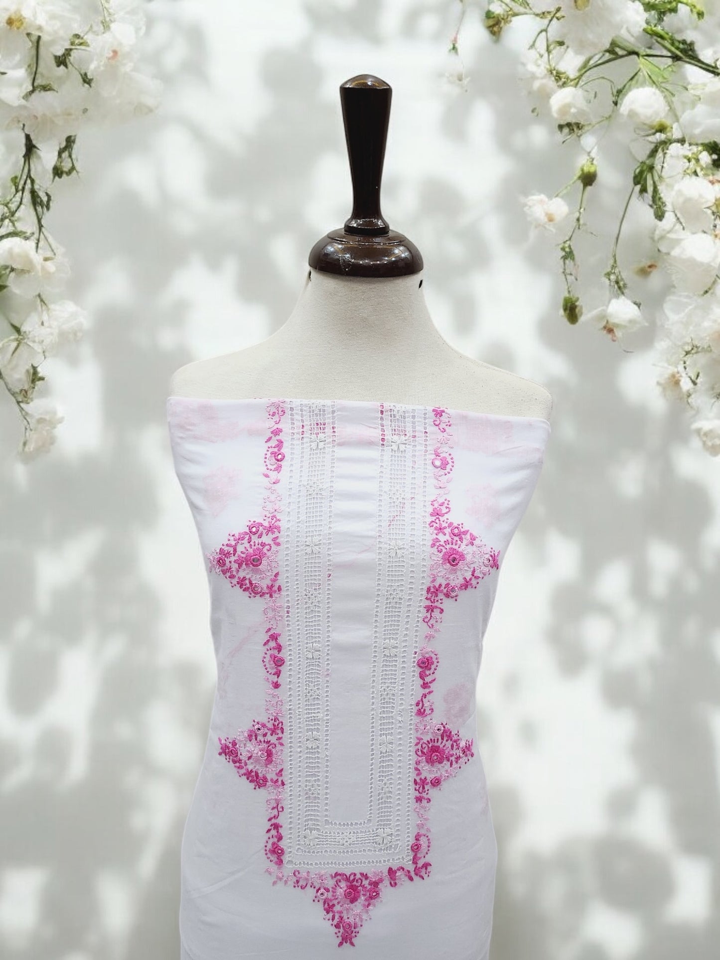 Bambino Hand Embroidered 2pc Lawn White with pink