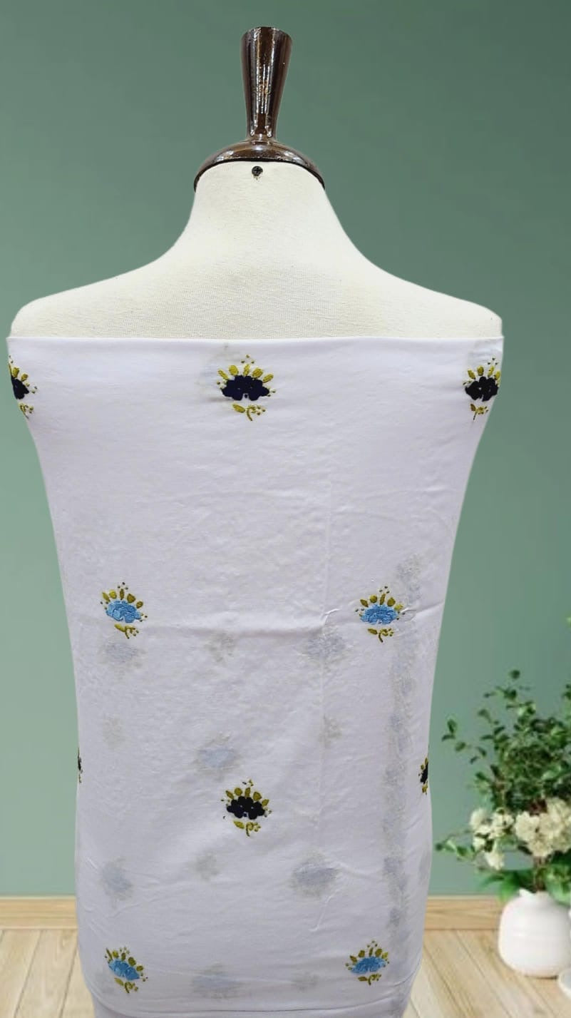 White Base Hand Embroidered Lawn Shirt