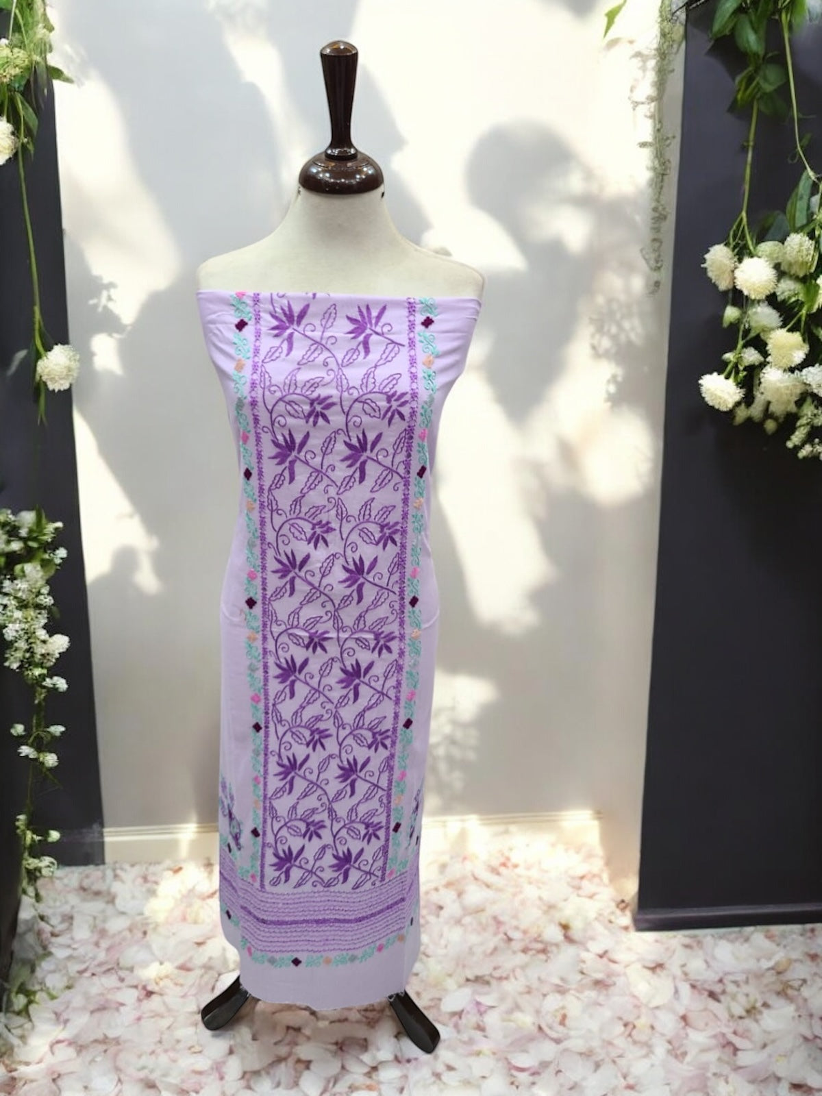 Lavender Tarkashi 3 types embroidered shirt