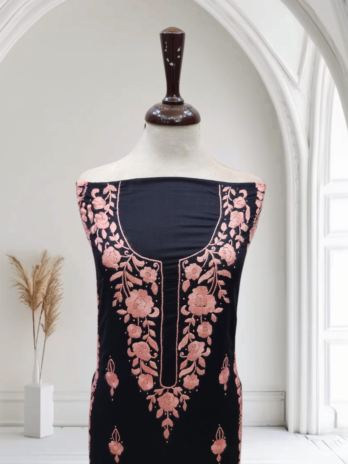 Kashmiri style neckline lawn hand embroidered shirt