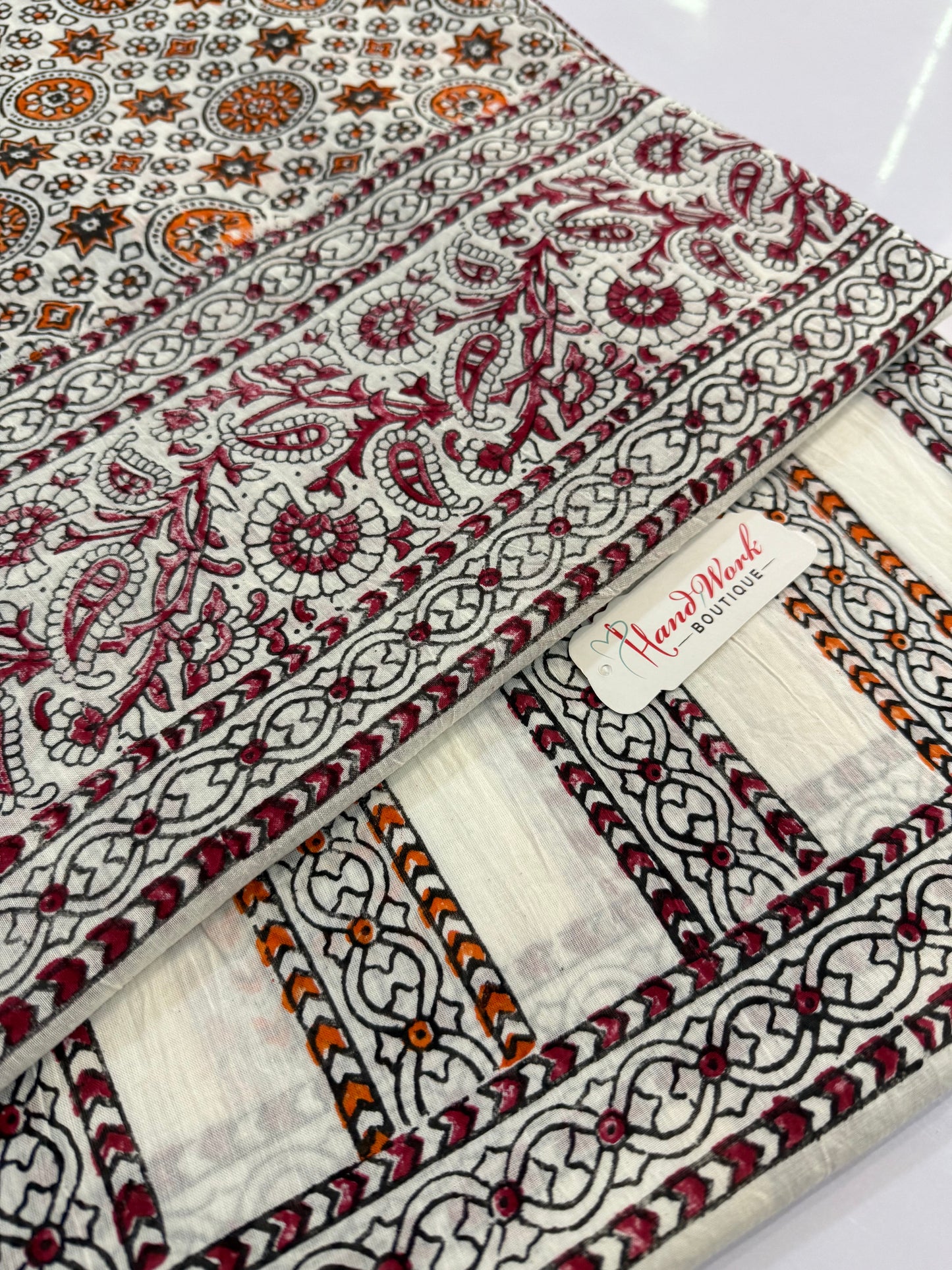 Block Print Lawn Shirt Trouser Orange & Maroon