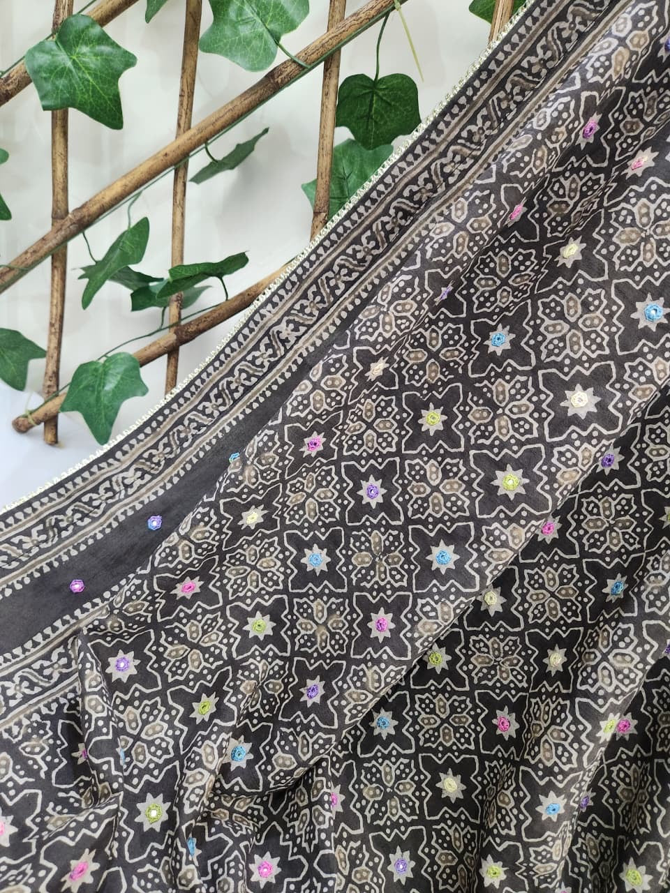Grey Lawn Natural dyed heavy Mirror work