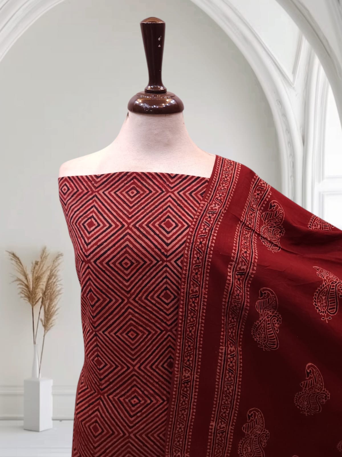 Maroon Geometrical designlawn 2pc