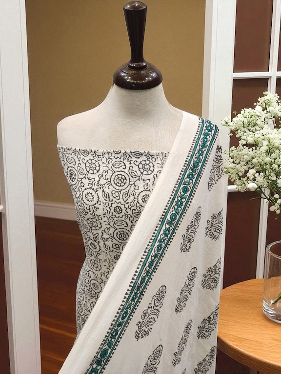 Block print Black with teal green 2pc