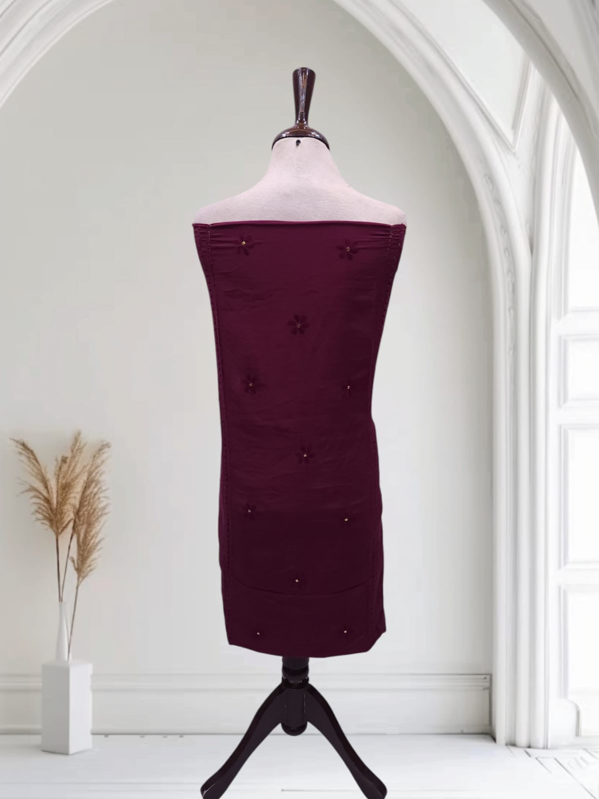 Maroon Raw silk tarkashi with Mukesh