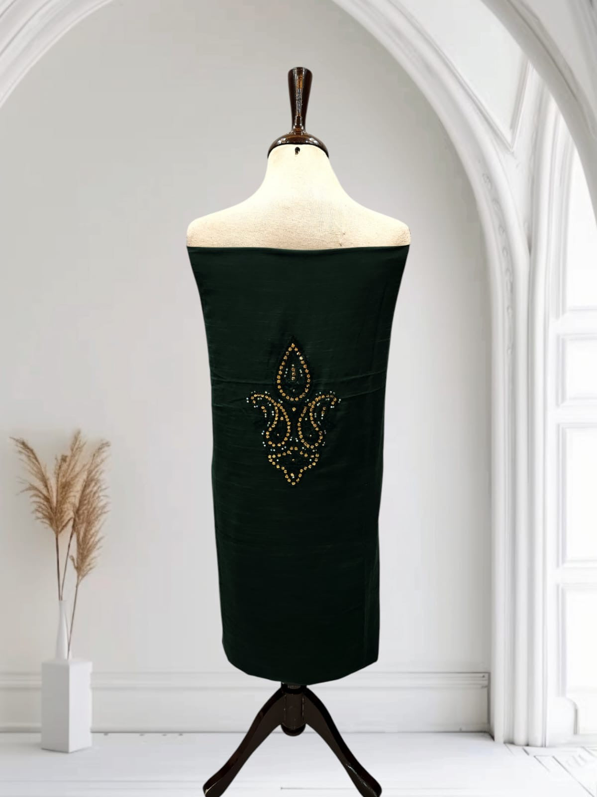 Emerald Green with black Mukesh Raw silk