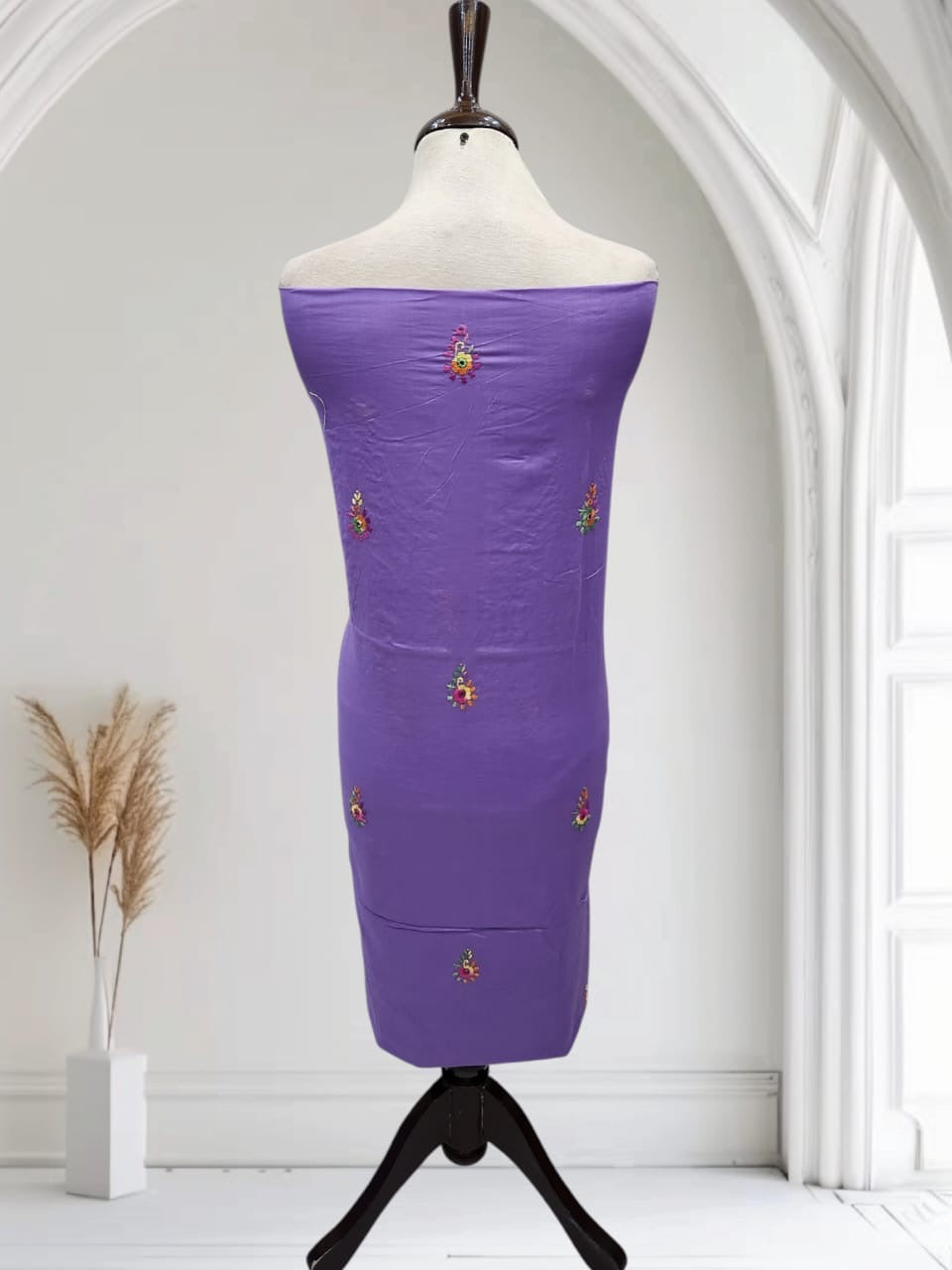 Lavender shade lawn hand embroidered shirt