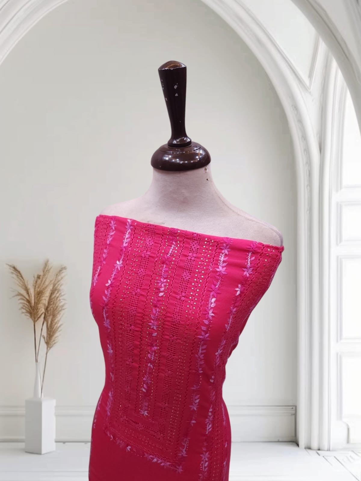 Marina 2pc Embroidered with Mukesh deep Hotpink