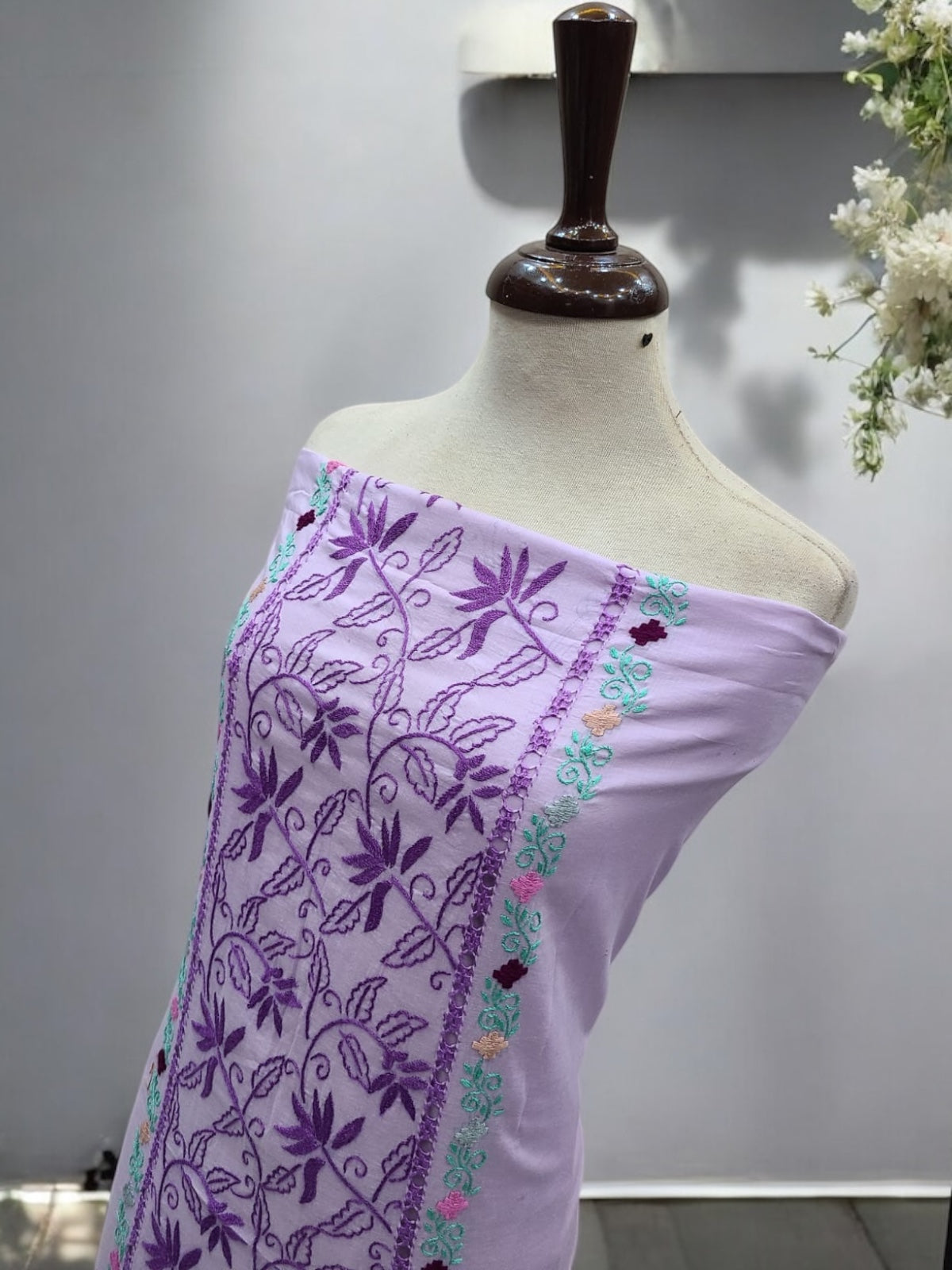 Lavender Tarkashi 3 types embroidered shirt