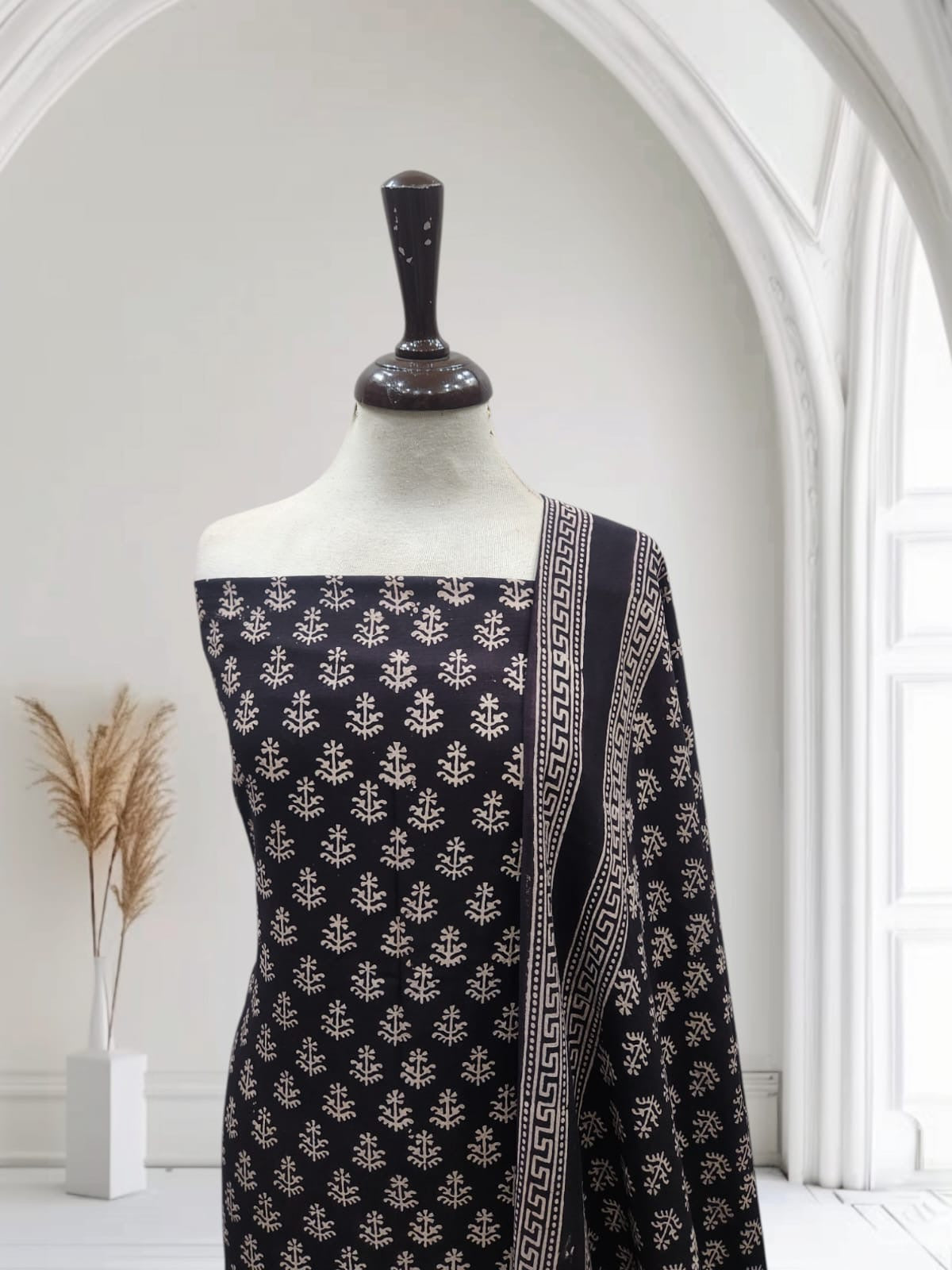 Linen Natural dyed Shirt & Dupatta Black Shade