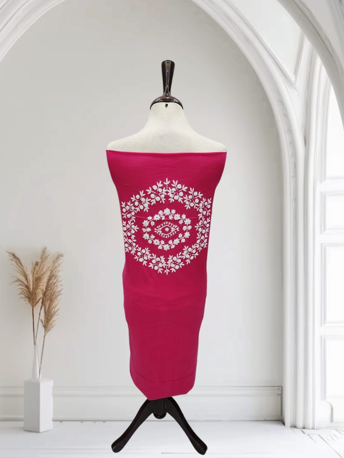 Budget Friendly Hot pink Lawn Hand Embroidered