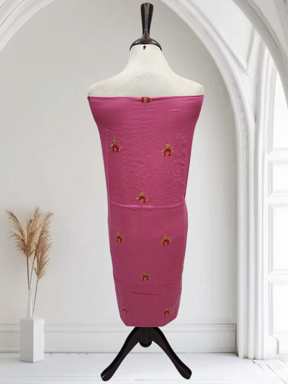 Tea pink lawn hand embroidered shirt