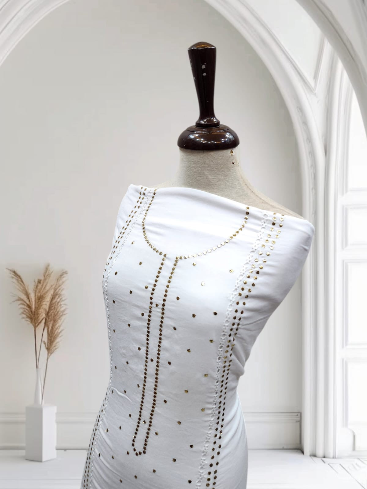 2pc White Marina Tarkshi with mukesh
