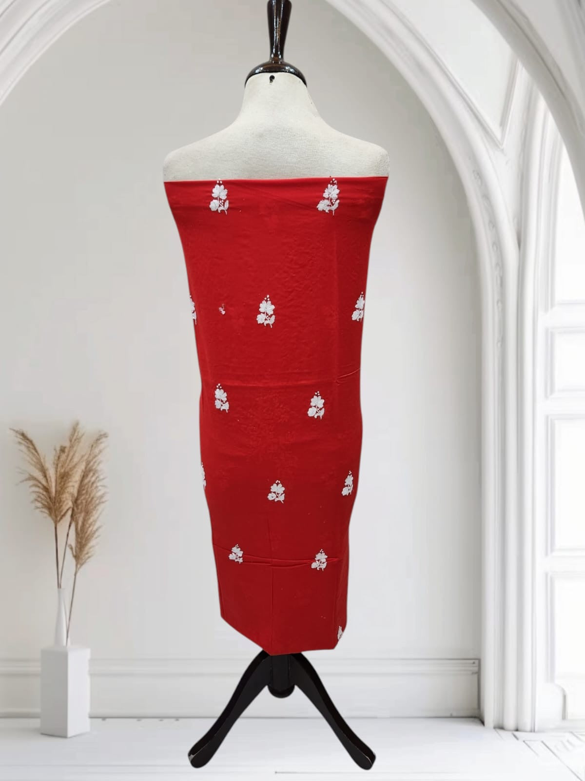 Bold red shade lawn hand embroidered shirt