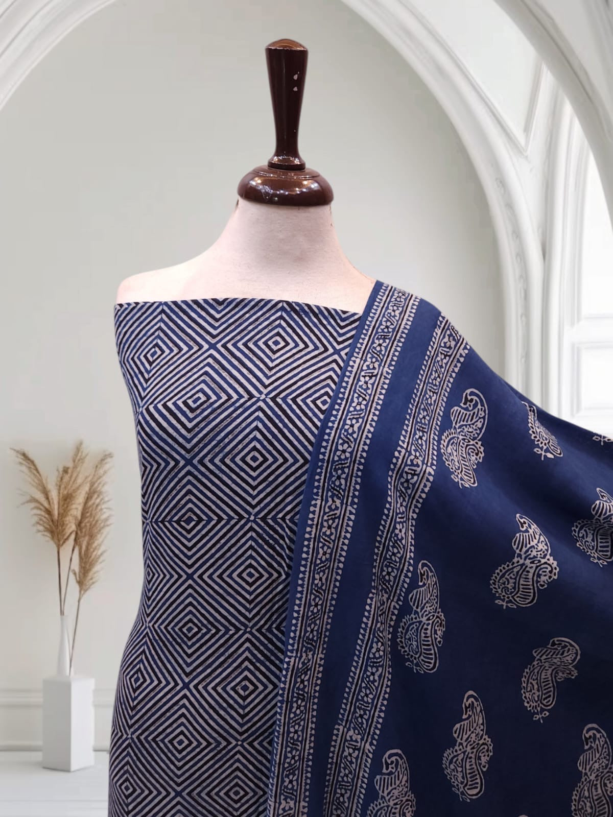 Indigo Geometrical Design lawn 2pc