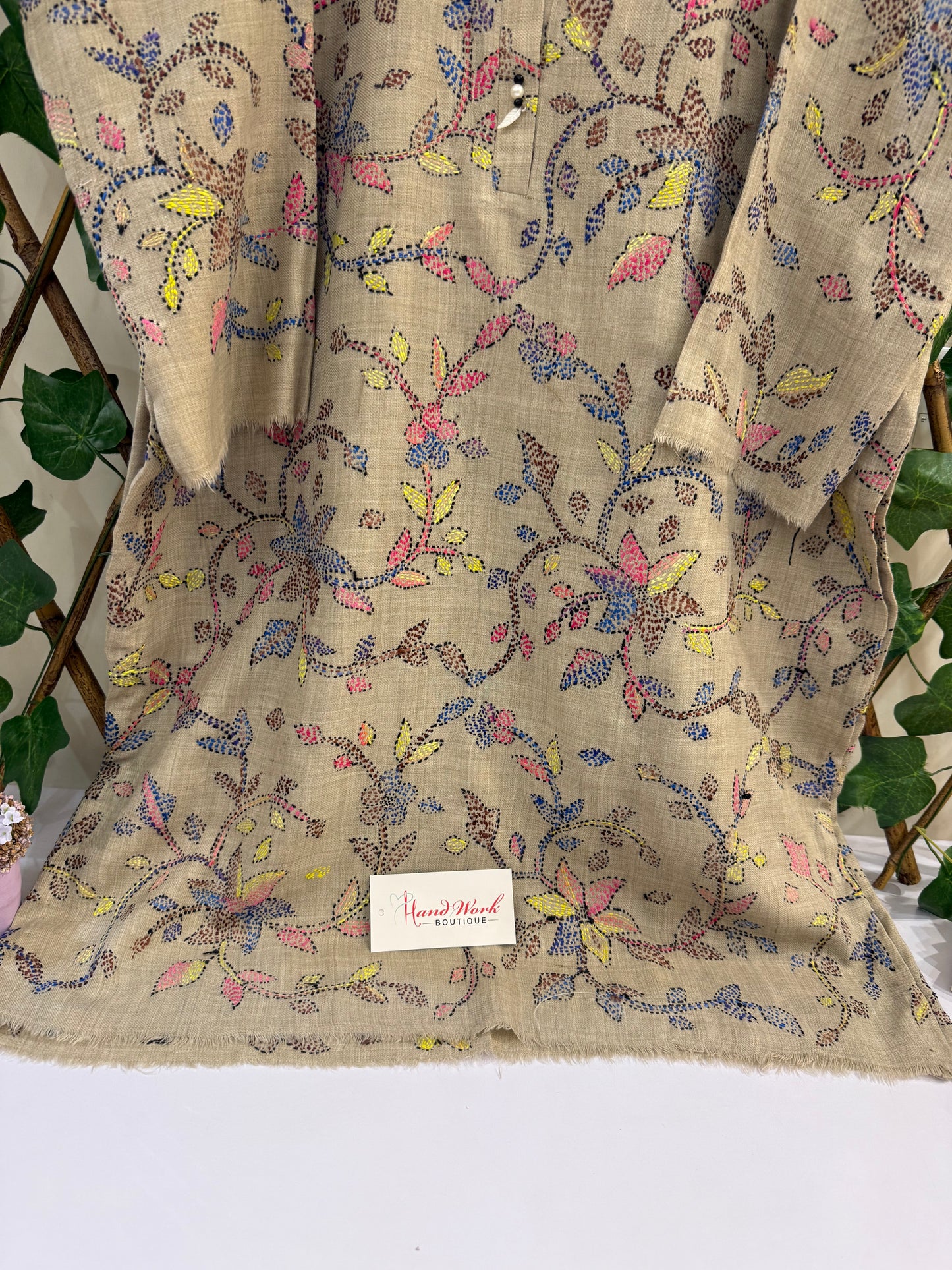 Heavy Embroidered Pashmina Kantha Kurta Size Large