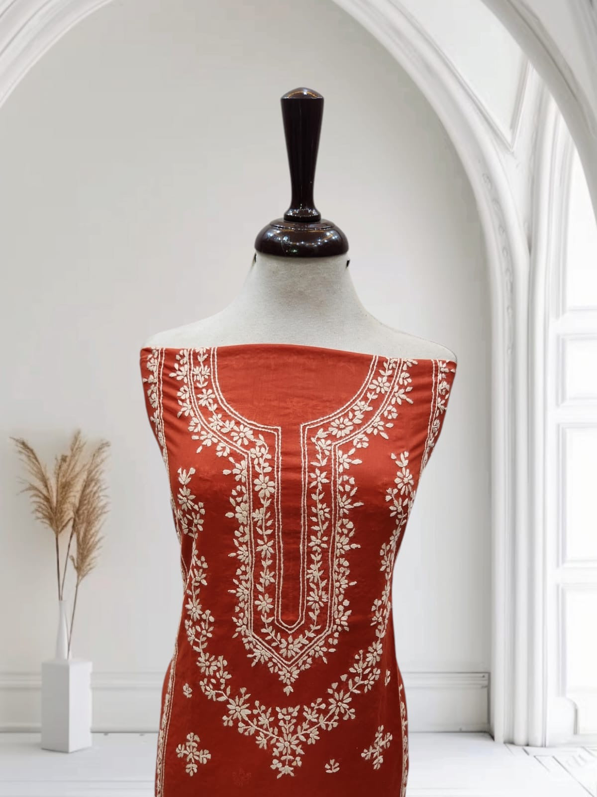 Rust Lawn Hand Embroidered Shirt