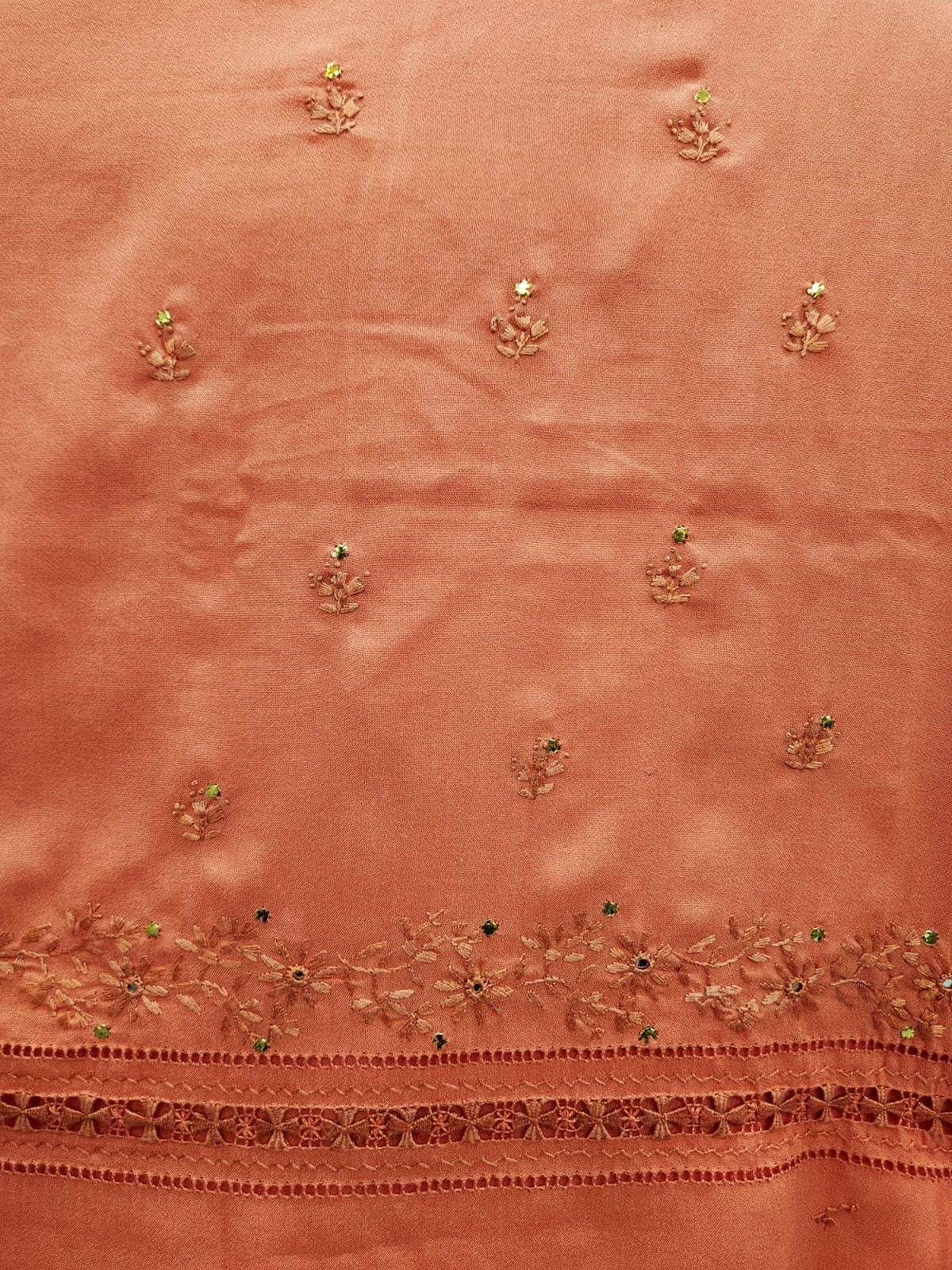 2pc Peach Marina Tarkashi, mukesh & Embriodery