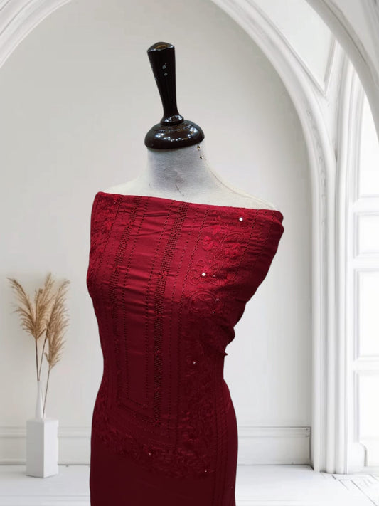 2pc Maroon Marina tarkashi with embroidery & mirror