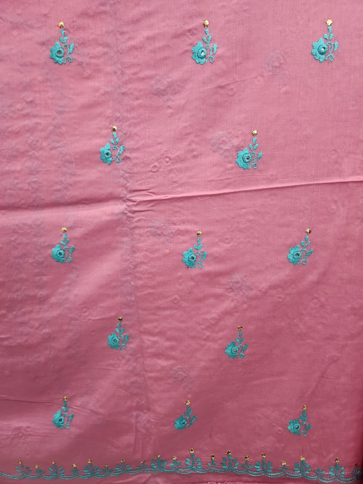 Tea pink lawn shirt hand embroidered with mukesh