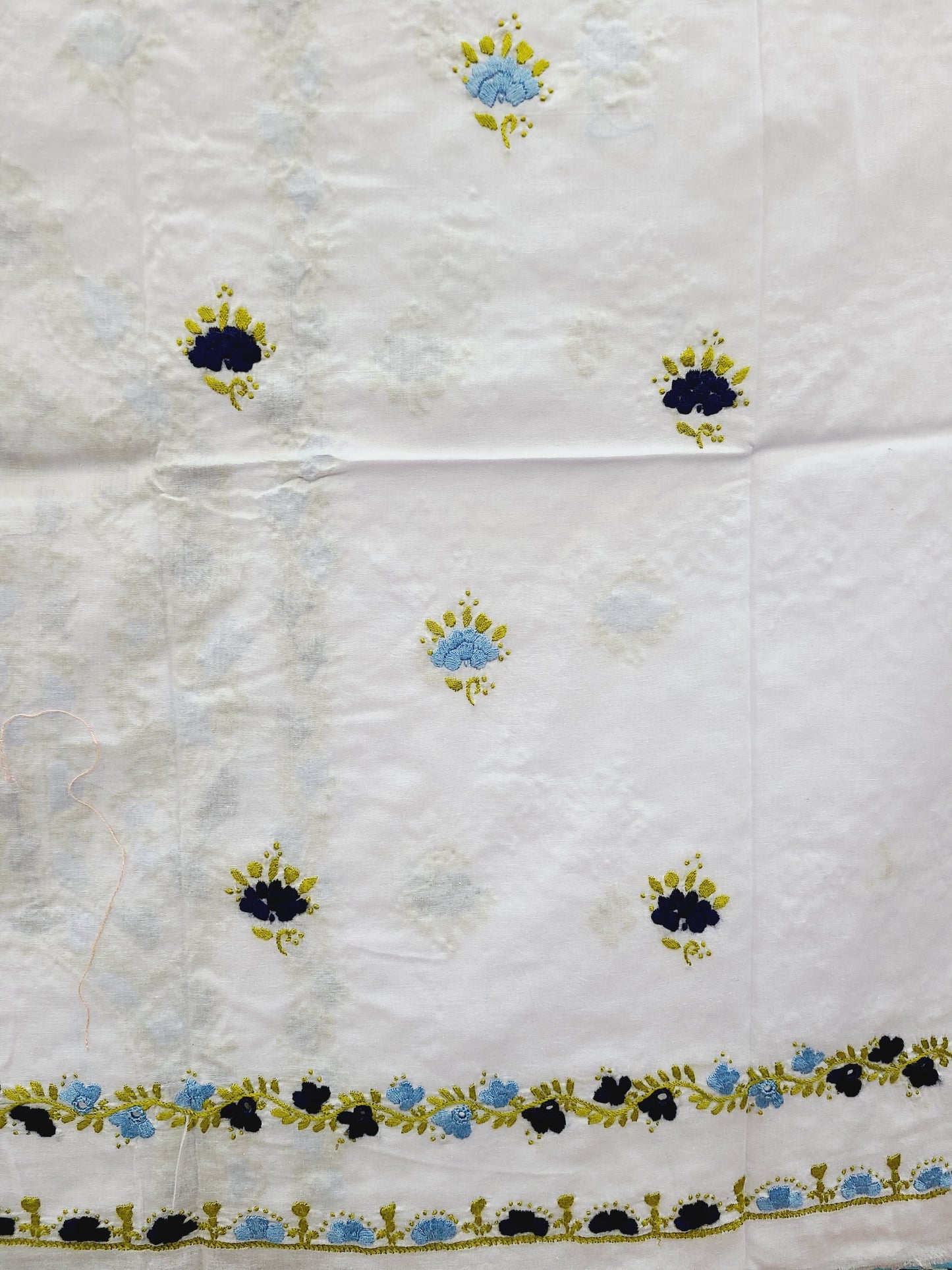 White Base Hand Embroidered Lawn Shirt