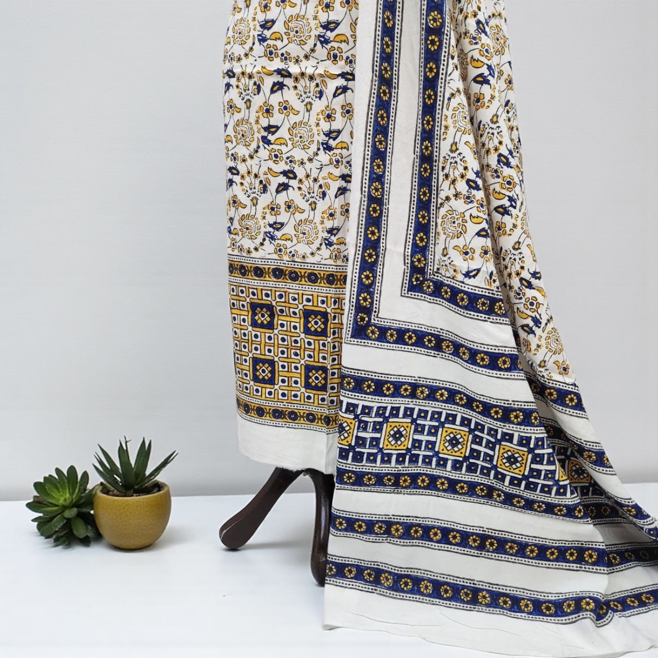 Linen Block print Shirt and Dupatta