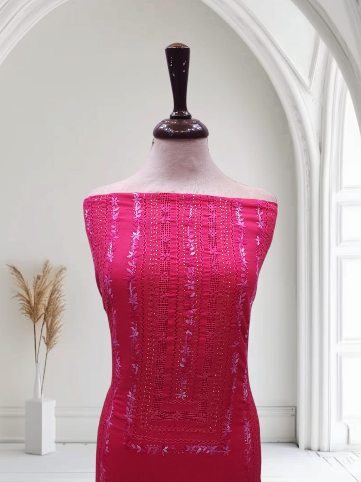 Marina 2pc Embroidered with Mukesh deep Hotpink
