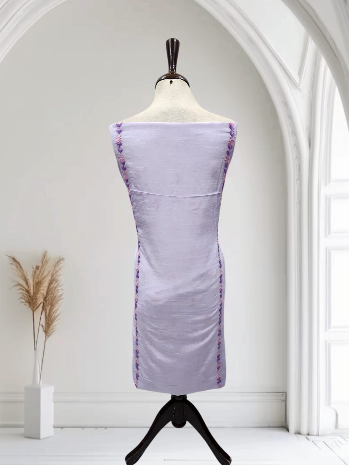 Raw silk Lavender with Baby Pink Tarkashi with Mukesh