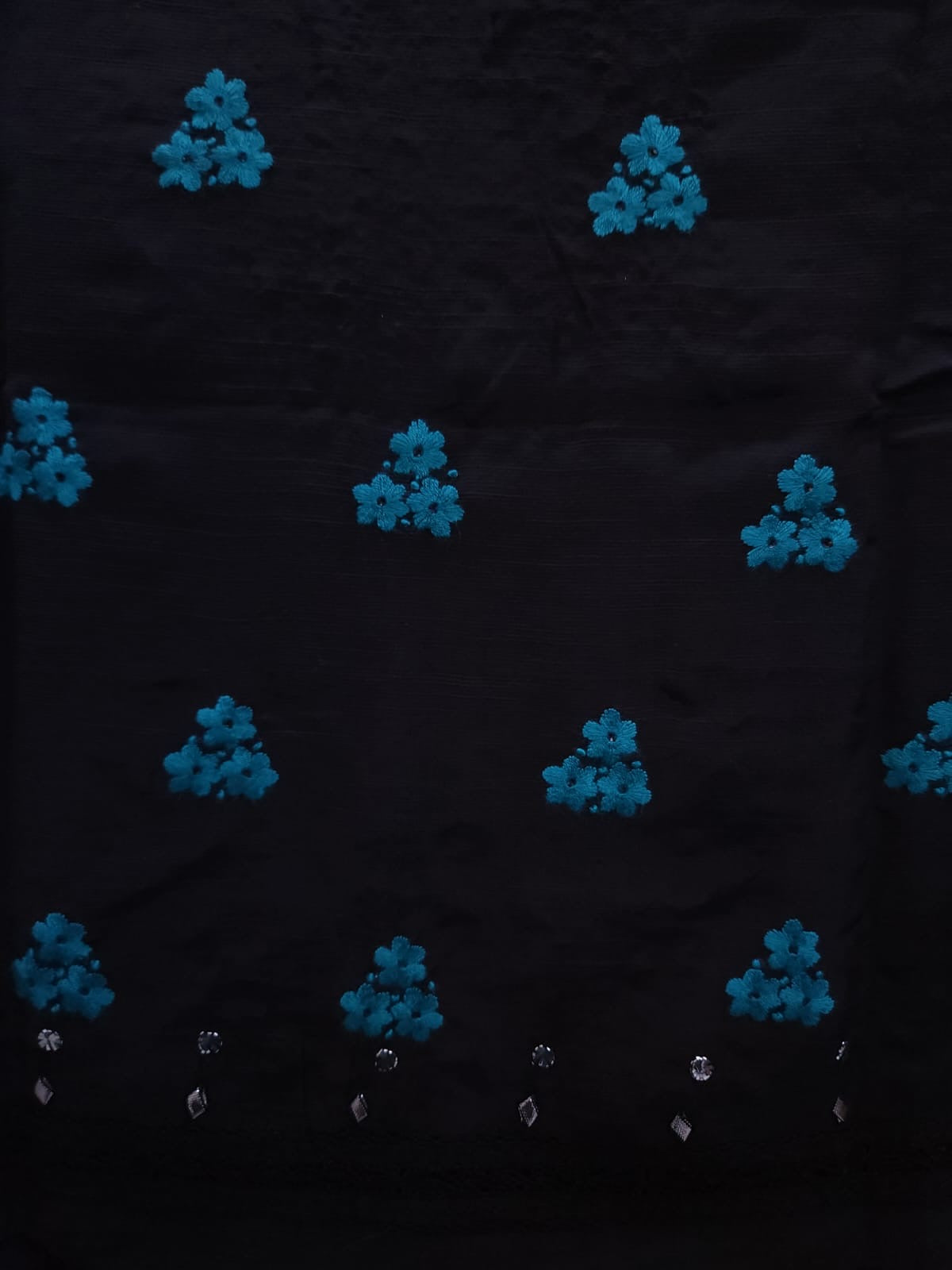 Raw silk Black Tarkashi with teal shade