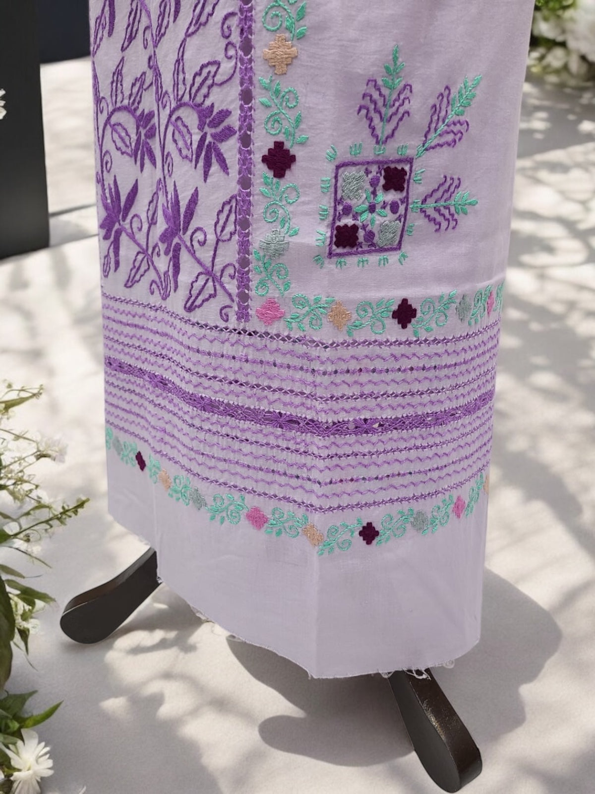 Lavender Tarkashi 3 types embroidered shirt