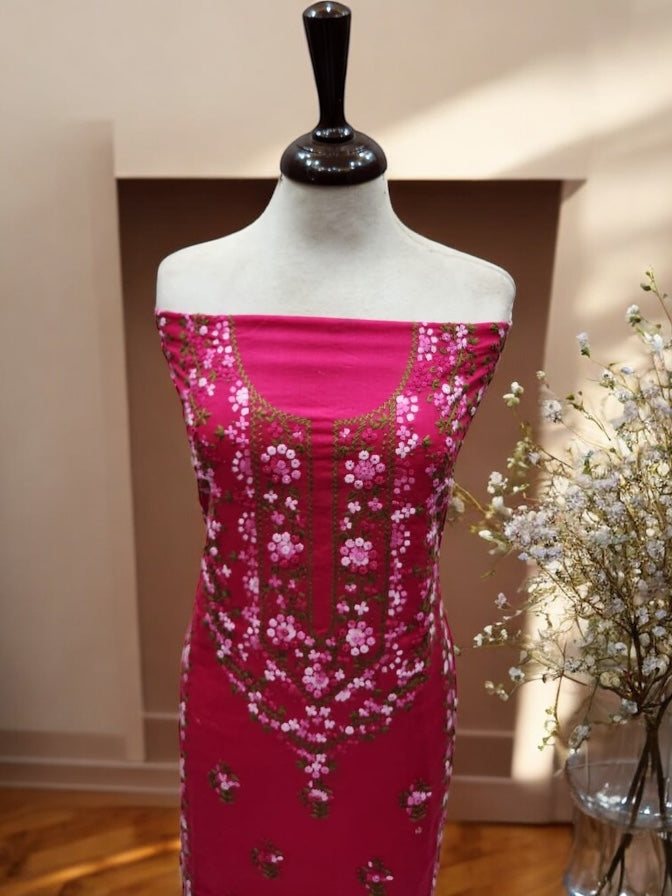Heavy Mirror Lawn Hand Embroidered Shirt Hotpink