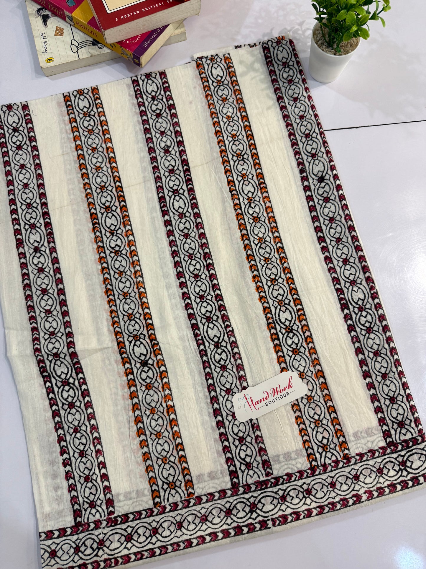 Block Print Lawn Shirt Trouser Orange & Maroon