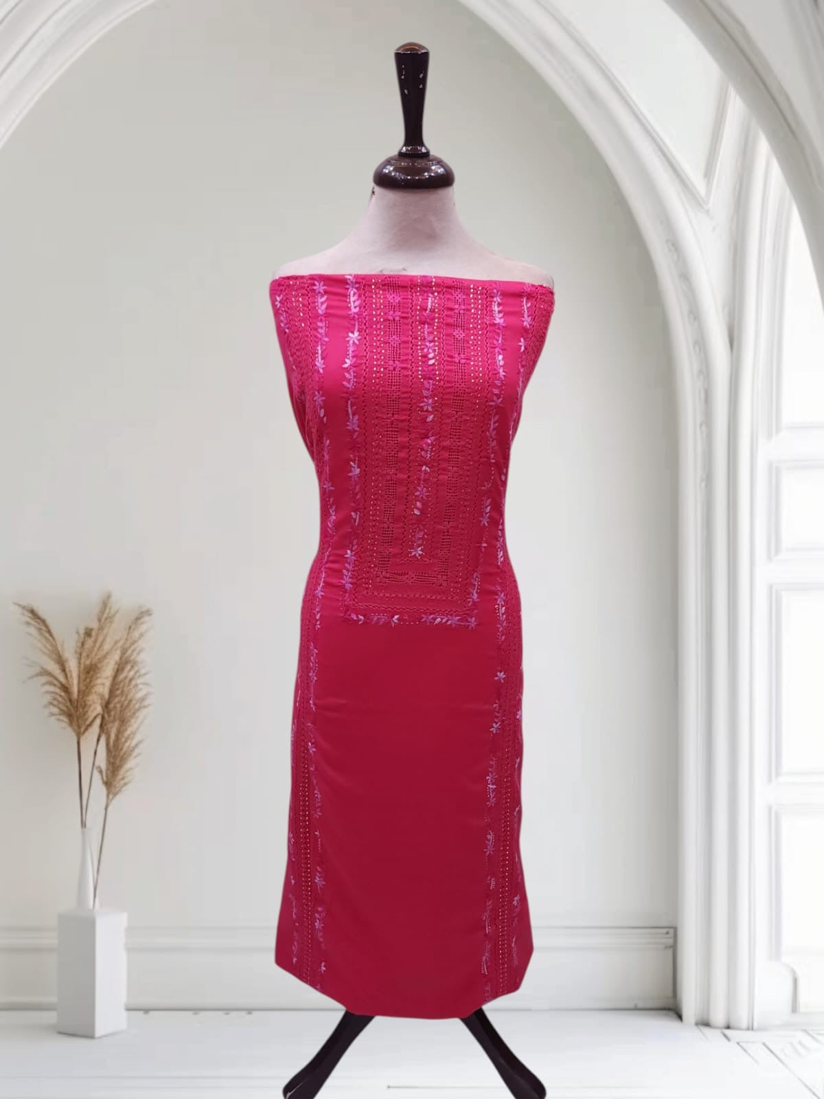 Marina 2pc Embroidered with Mukesh deep Hotpink