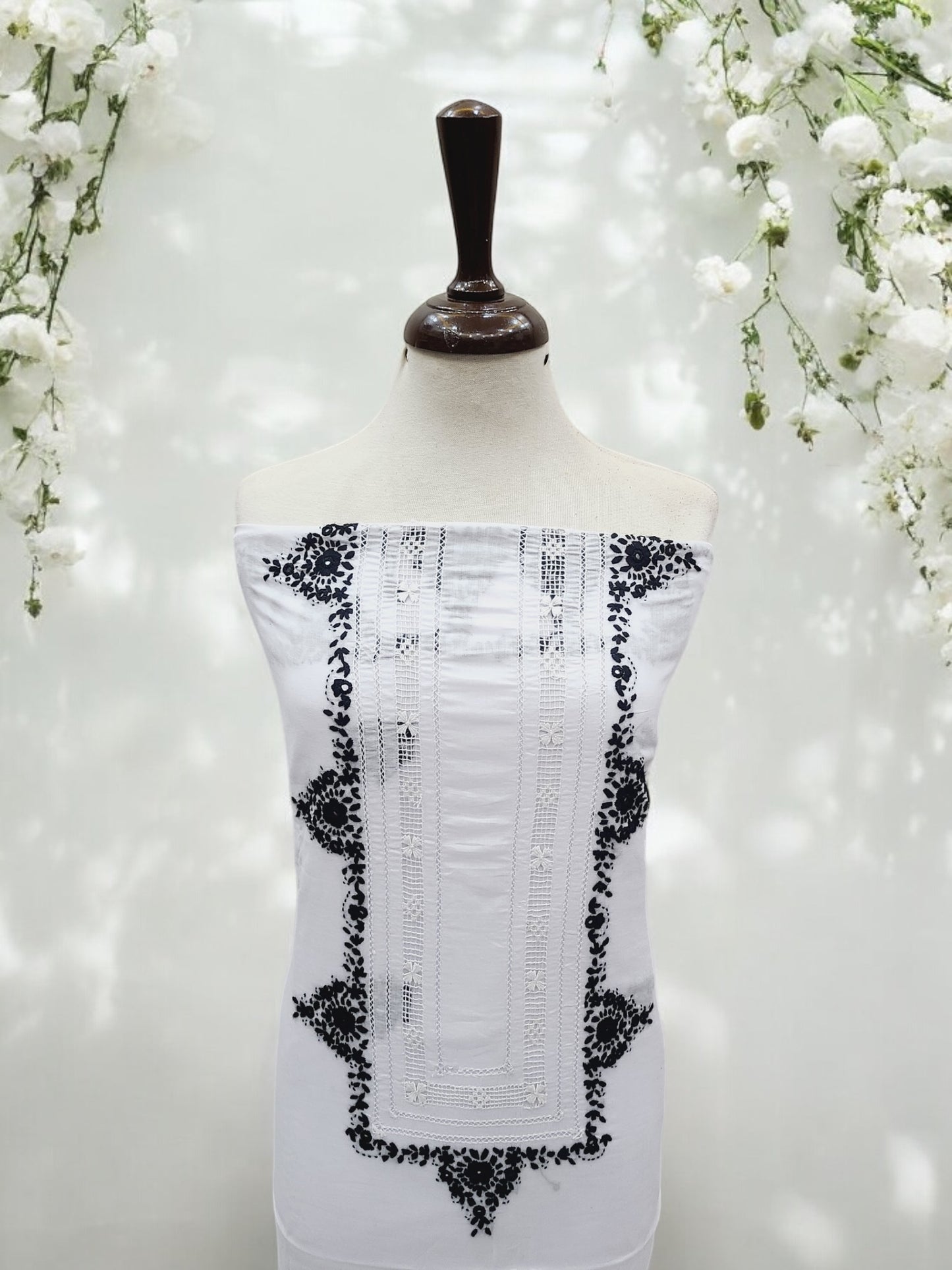 Bambino Hand Embroidered 2pc Lawn White with Black