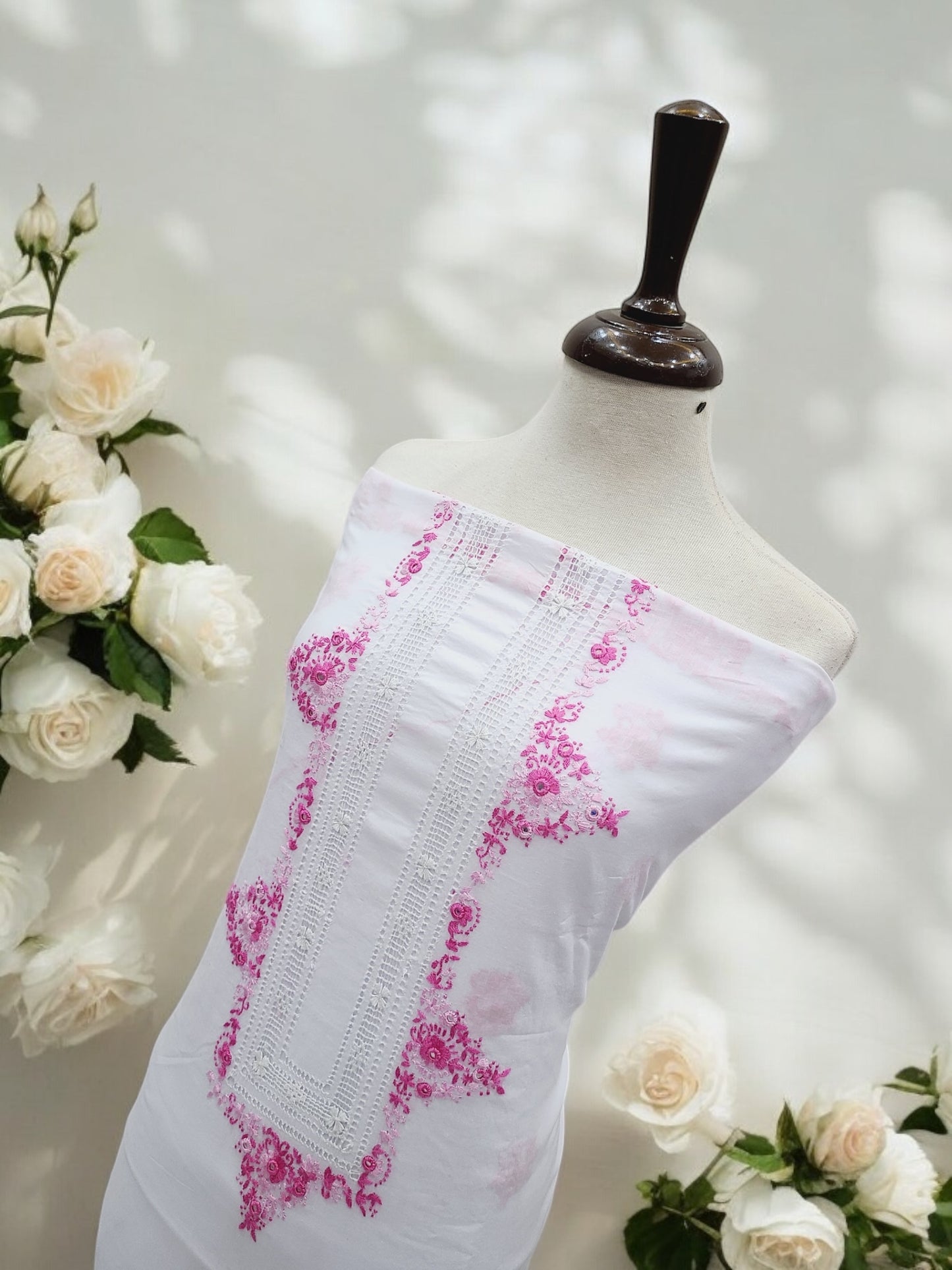 Bambino Hand Embroidered 2pc Lawn White with pink