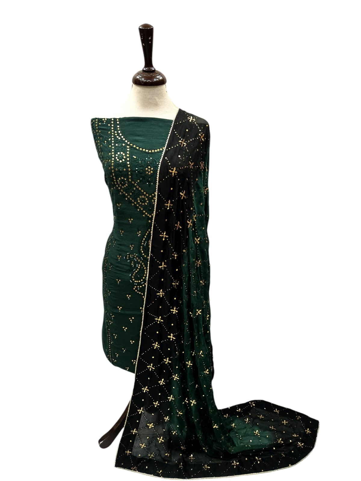 Emerald Green with black Mukesh Raw silk