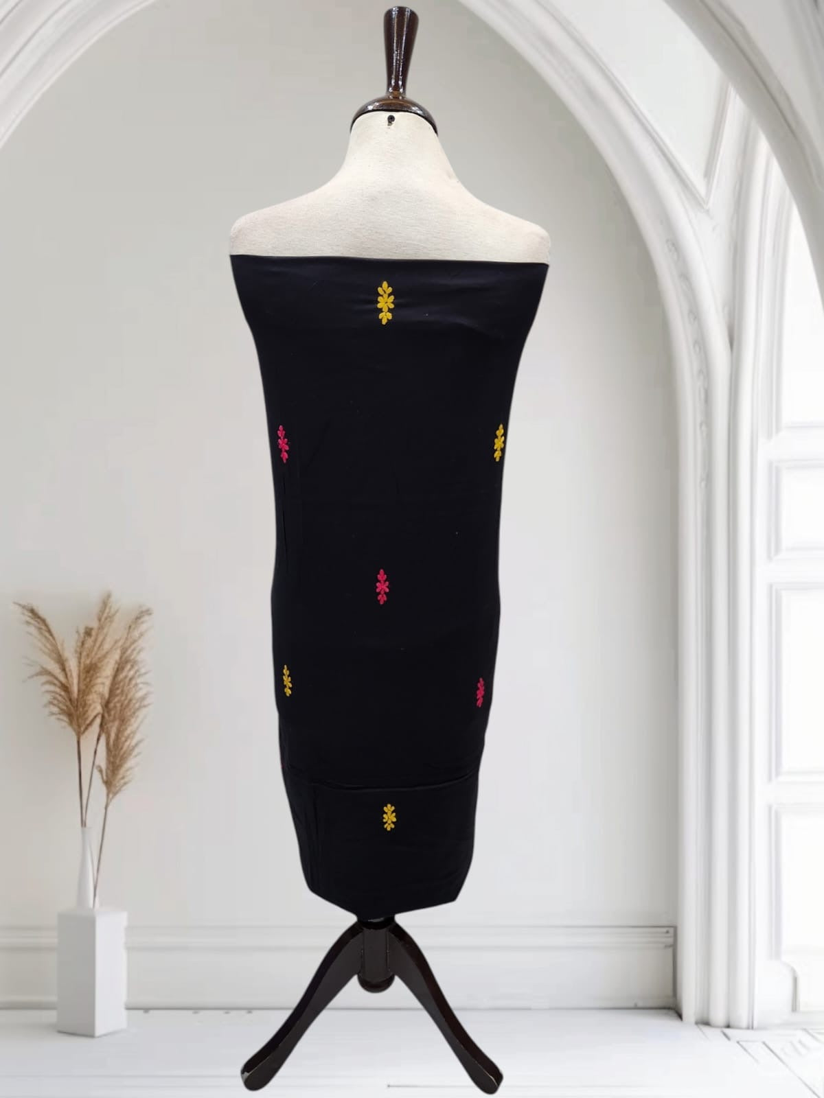 Elegant design black beauty lawn hand embroidered shirt