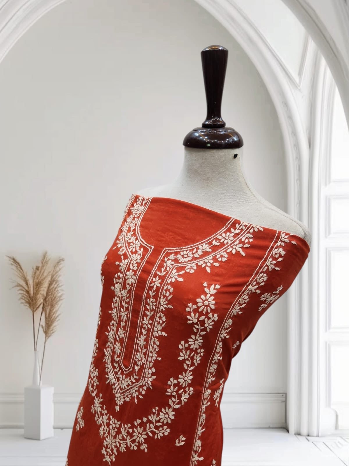 Rust Lawn Hand Embroidered Shirt