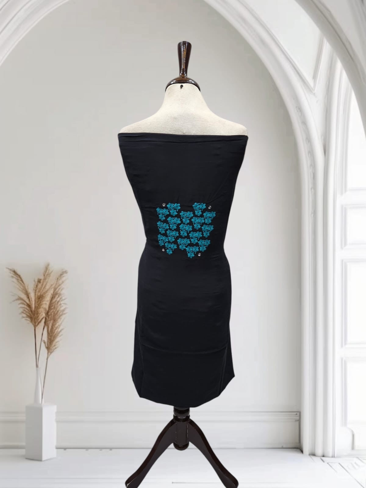 Raw silk Black Tarkashi with teal shade