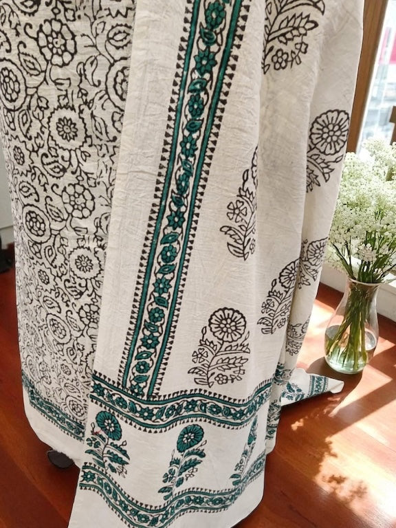 Block print Black with teal green 2pc