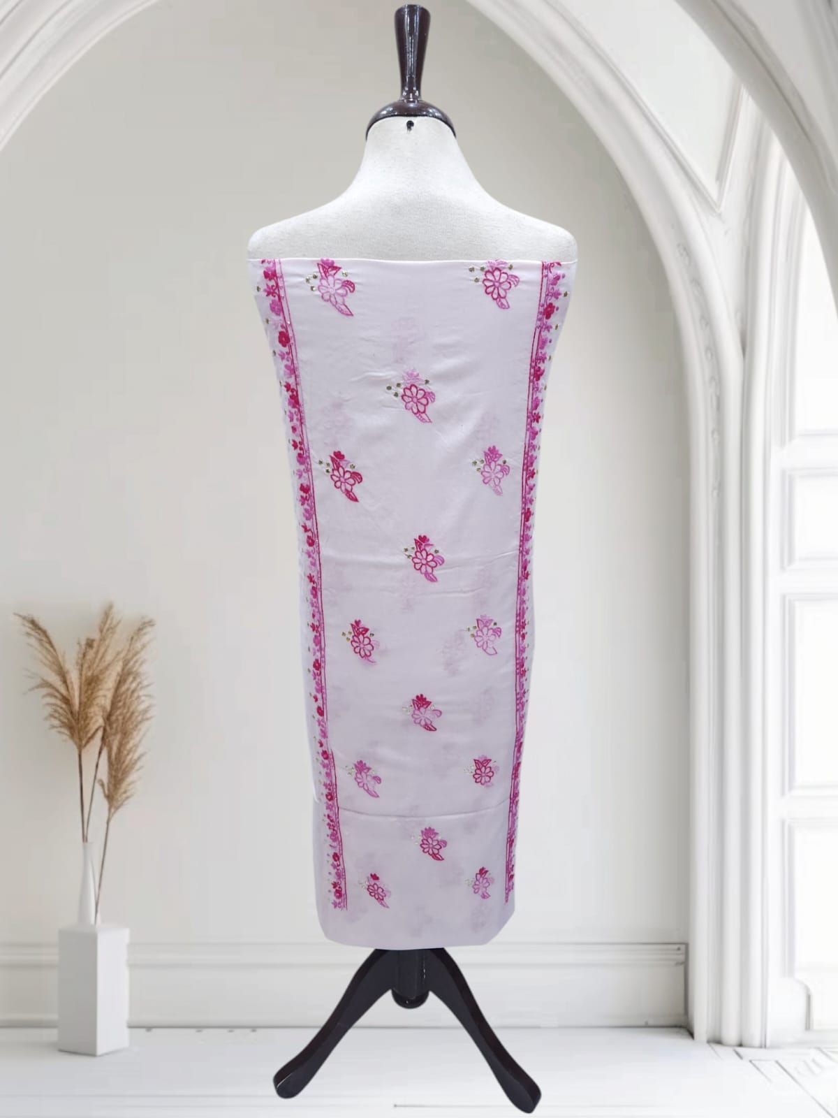 Pastel Pink mukesh with adda work lawn shirt