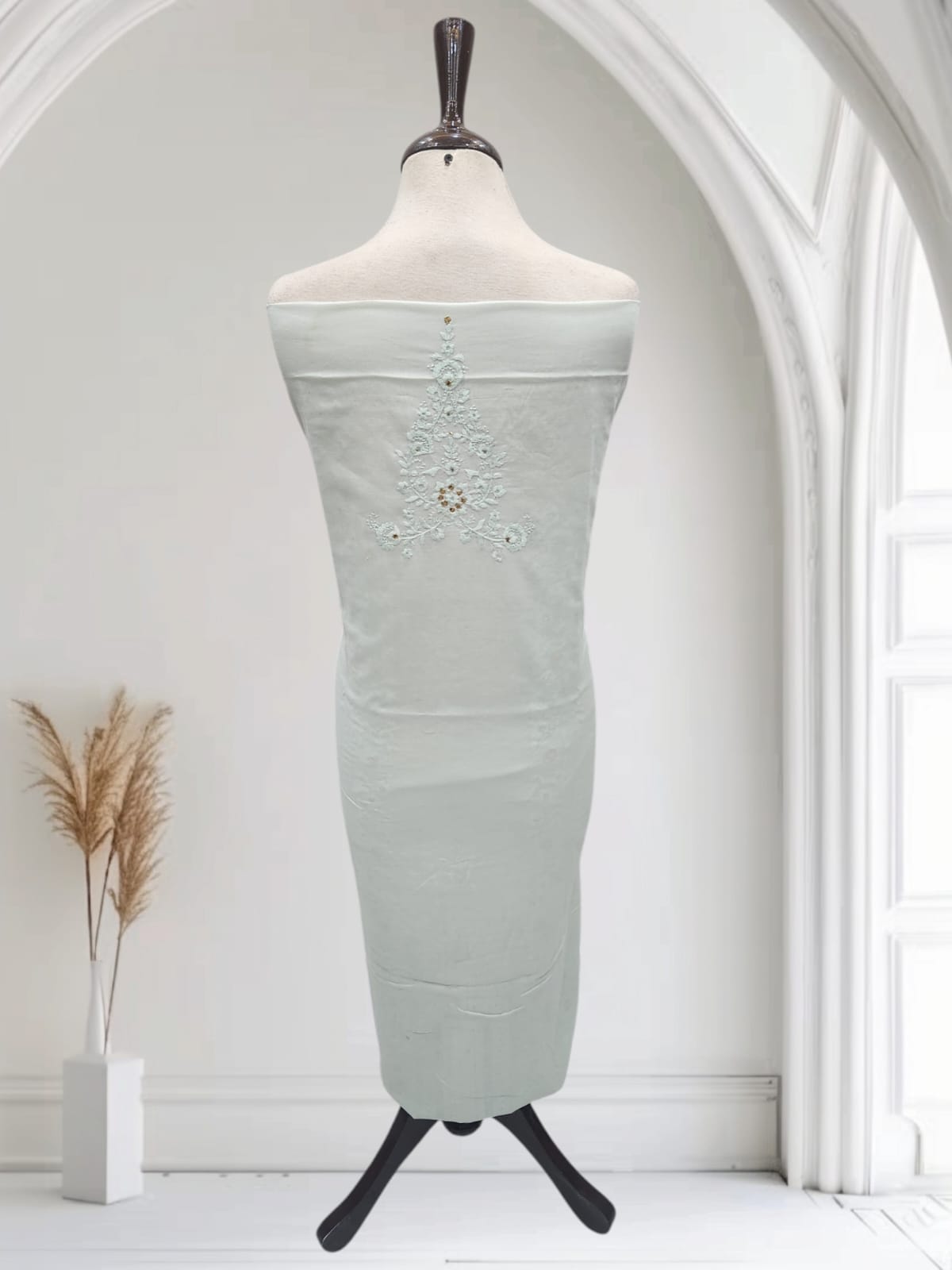 Pastel aqua Tarkashi with Mukesh