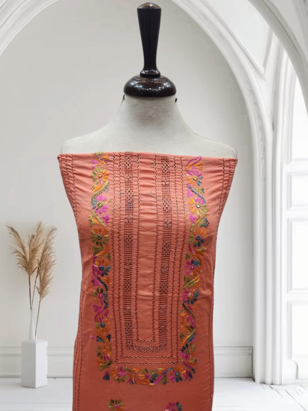 Peach π Tarkashi Mirror Lawn Shirt