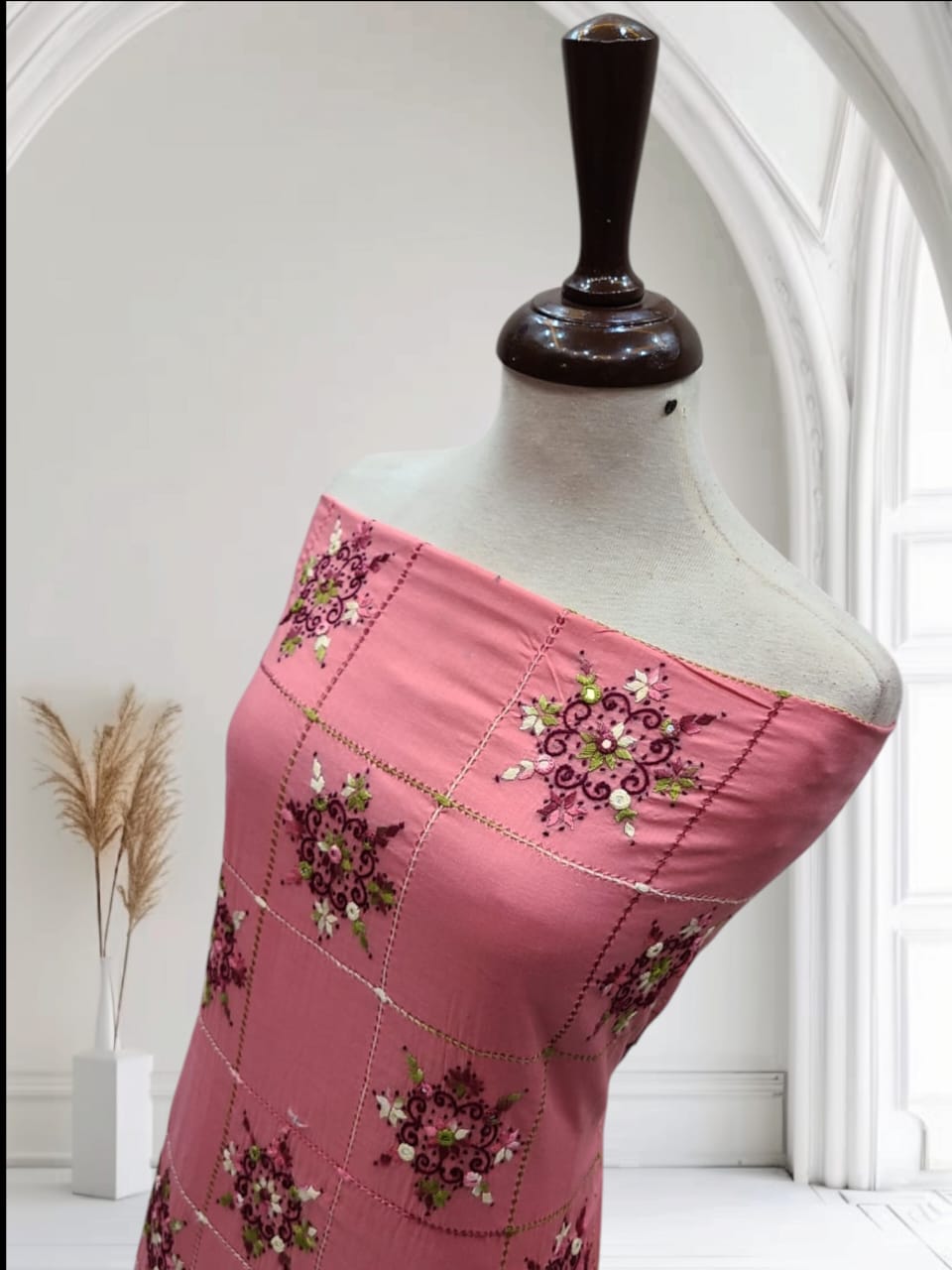 Pinkies Peach box Tarkashi lawn shirt